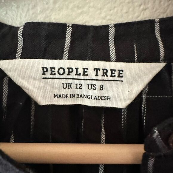 People Tree 100% Organic Cotton Kiara Ikat Blouse Black White Size 8 US - Picture 3 of 7